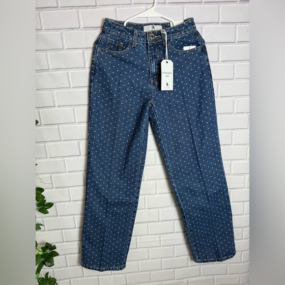 FLYING ANGEL Polka Dot High Waist Straight Leg Jeans/size 1(25) - Picture 6 of 9